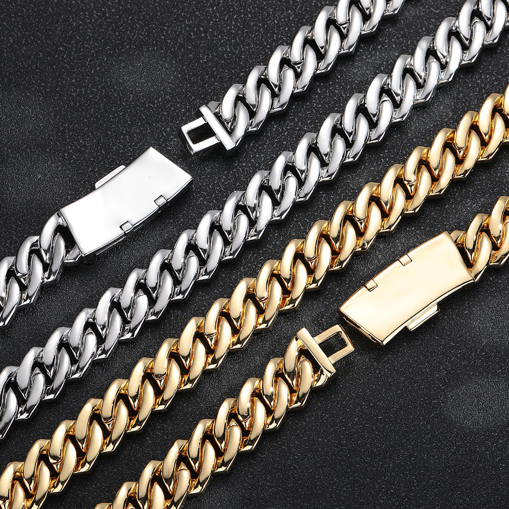 Iced Out 15mm Cuban Link Chain Bracelet & Necklace, Copper Zircon Hip Hop Jewelry product image