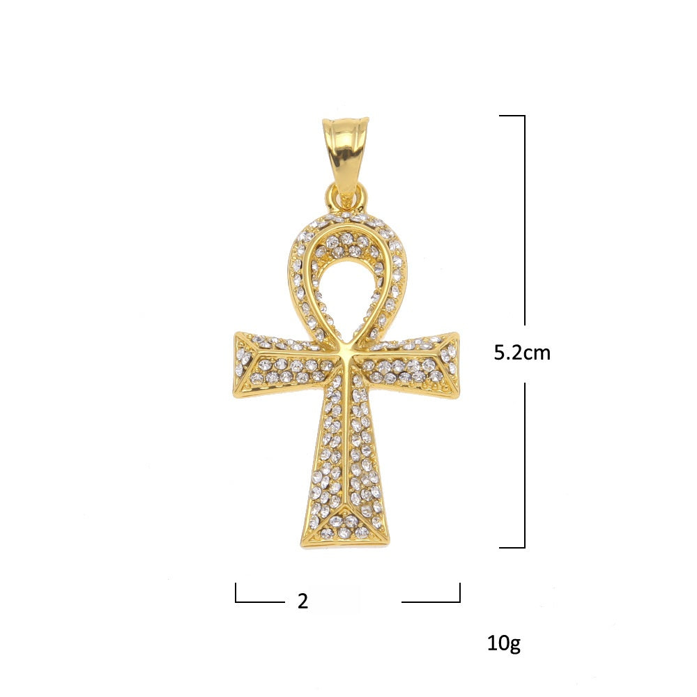 Gold Plated Iced Ankh Cross Pendant Necklace for Women & Men - Hip Hop Statement Chain with Cubic Zirconia