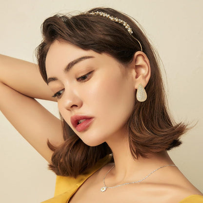 Iced Out Moissanite Teardrop Stud Earrings for Women and Men in Gold Tone or White Platinum Tone
