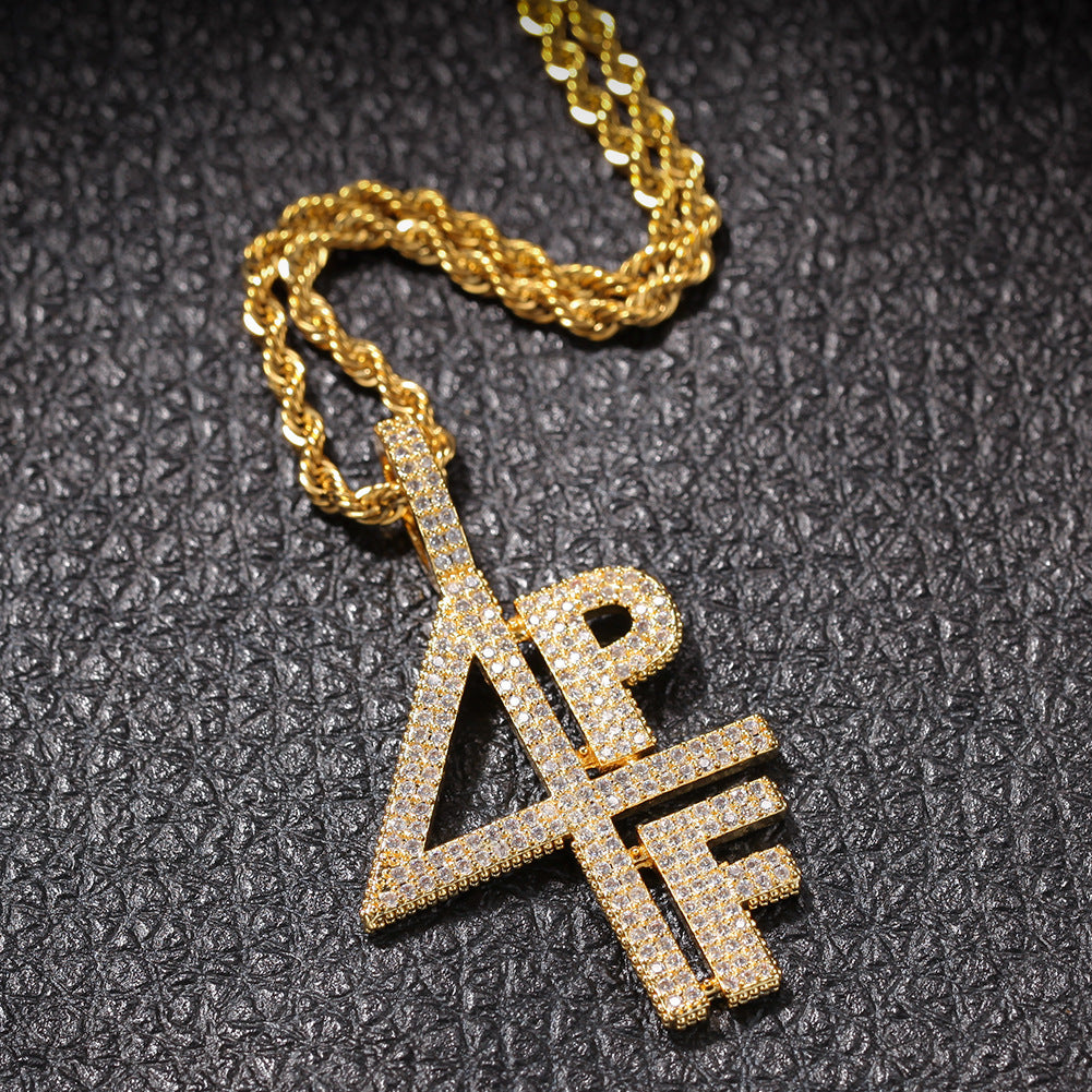 Iced Letter Pendant Necklace with Cubic Zirconia, Gold or Silver Tone Hip Hop Chain Necklace for Women and Men
