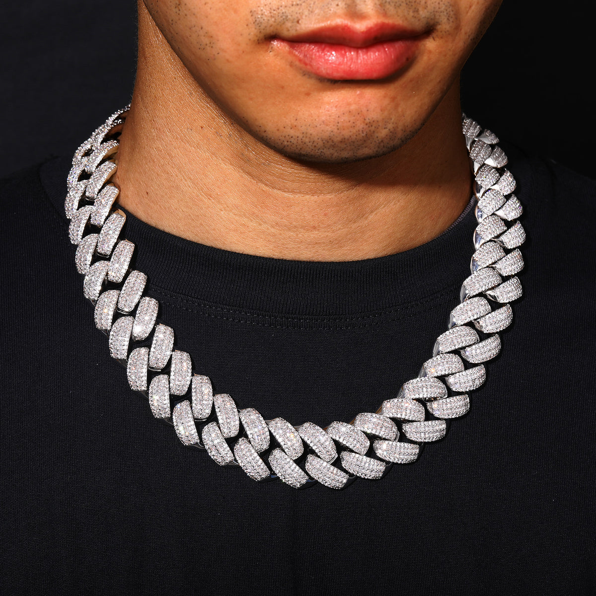 Iced Out Cuban Link Chain Necklace or Bracelet for Men and Women - Geometric Copper Jewelry with Cubic Zirconia product image