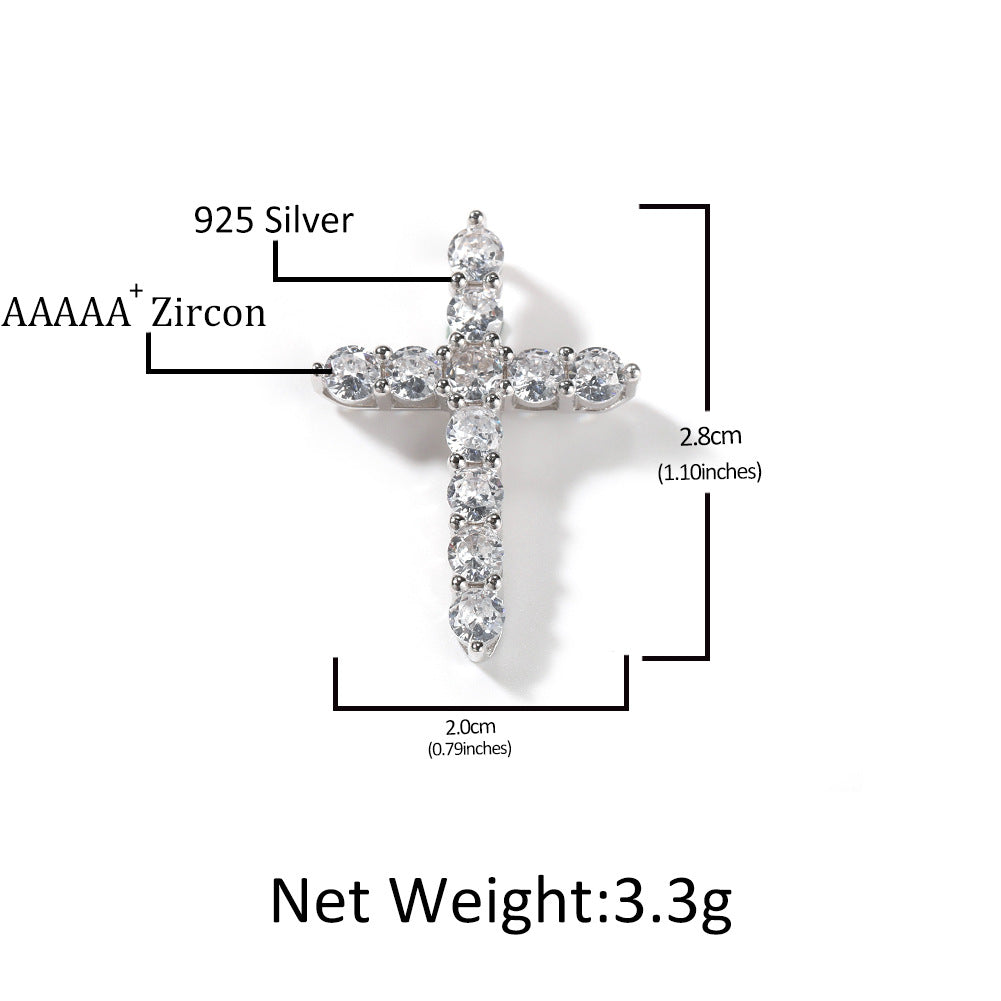 Sterling Silver Cross Pendant Necklace with Cubic Zirconia on Box Chain