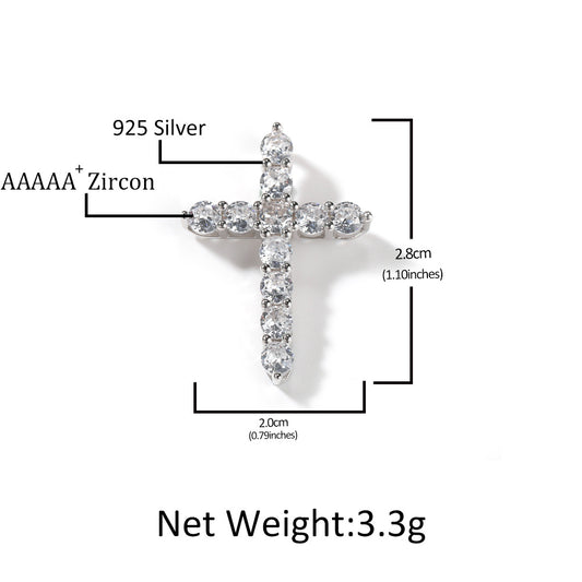 Sterling Silver Cross Pendant Necklace with Cubic Zirconia on Box Chain