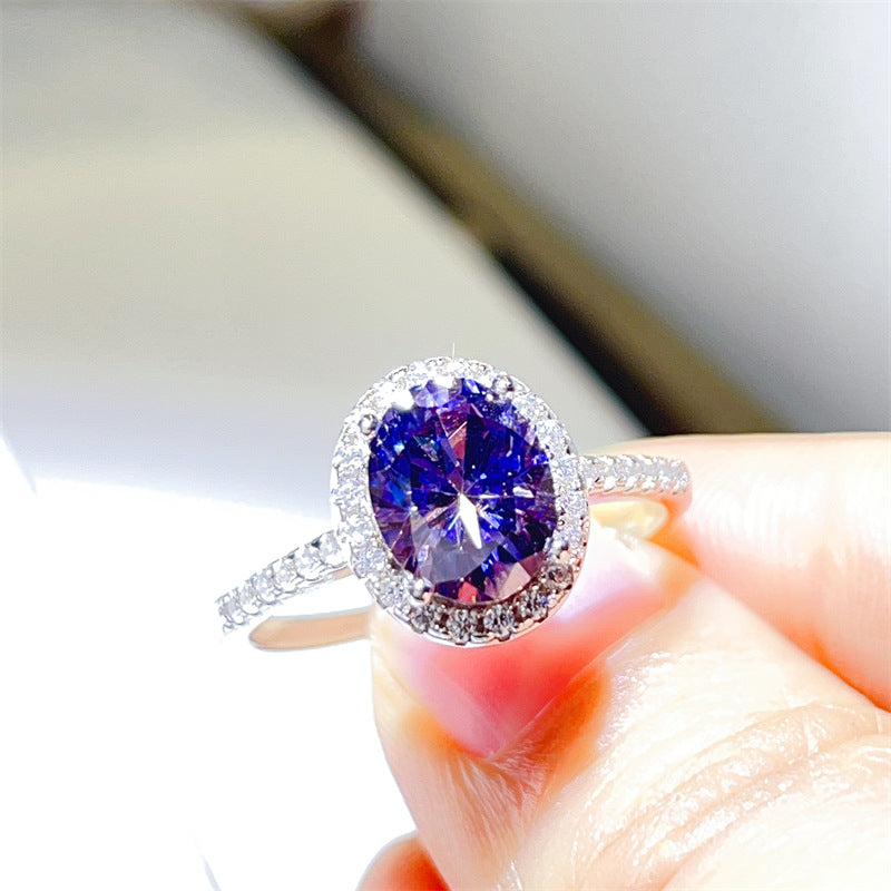 Purple Oval Moissanite Halo Ring for Women, 1 Carat 2 Carat 3 Carat Engagement Ring Style product image