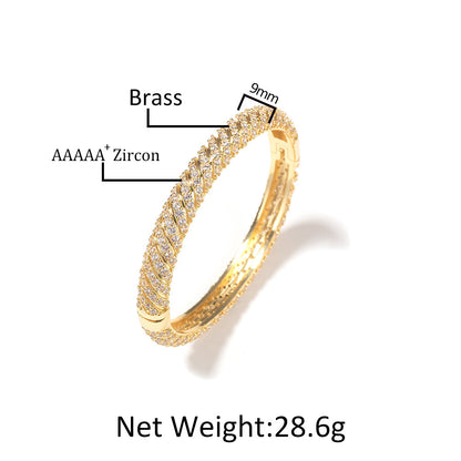 Iced Circle Line Bangle Bracelet for Women - Gold Plated or Silver Plated Cubic Zirconia Statement Bracelet