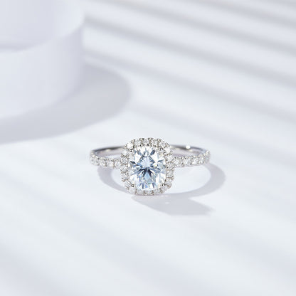 Cushion Cut Moissanite Halo Ring for Women, Pav�� Band Engagement Ring