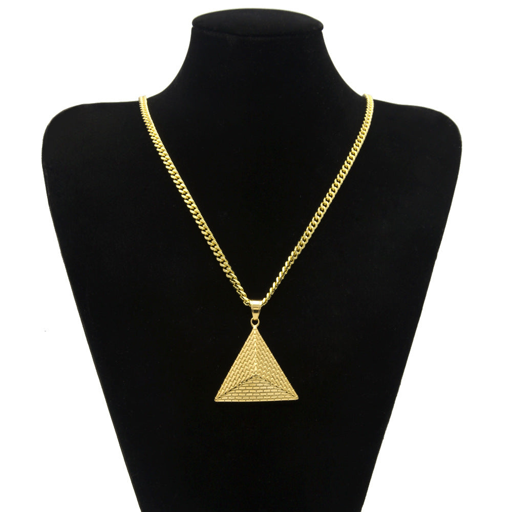 Gold Plated Stainless Steel Triangle Pendant Necklace with 5mm Cuban Chain - Hip Hop Statement Jewelry 2026