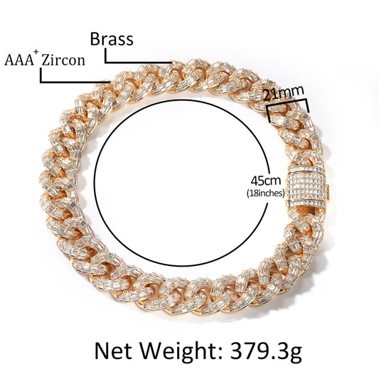 Iced Out Cuban Link Chain Necklace Bracelet Set for Women & Men, Gold Plated or Silver Plated Circular Line Design with Cubic Zirconia Statement Jewelry