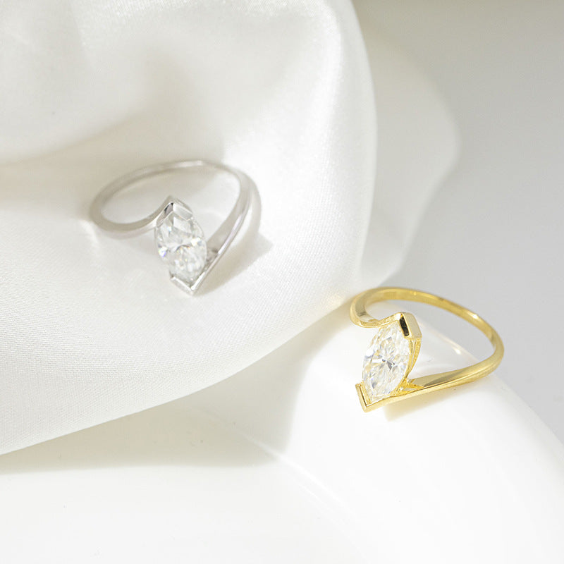 Marquise Moissanite Ring, 18K Gold Plated Open Band Solitaire Ring for Women product image
