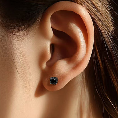 Black Moissanite Stud Earrings, Round-Cut Unisex Ear Studs