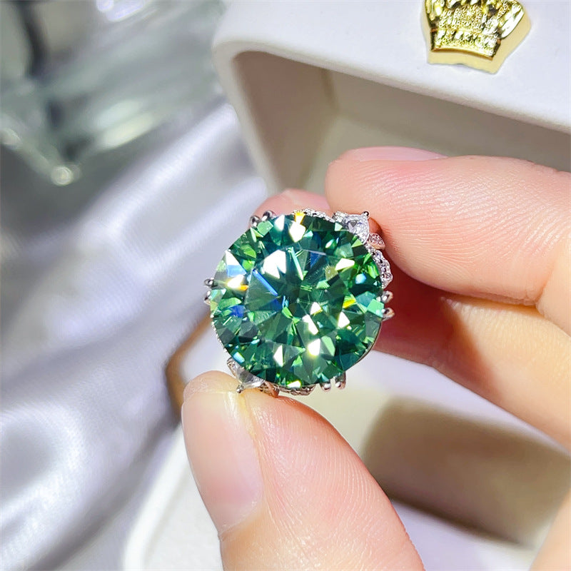 10 Carat Green Moissanite Ring for Women, Round Statement Engagement Ring product image