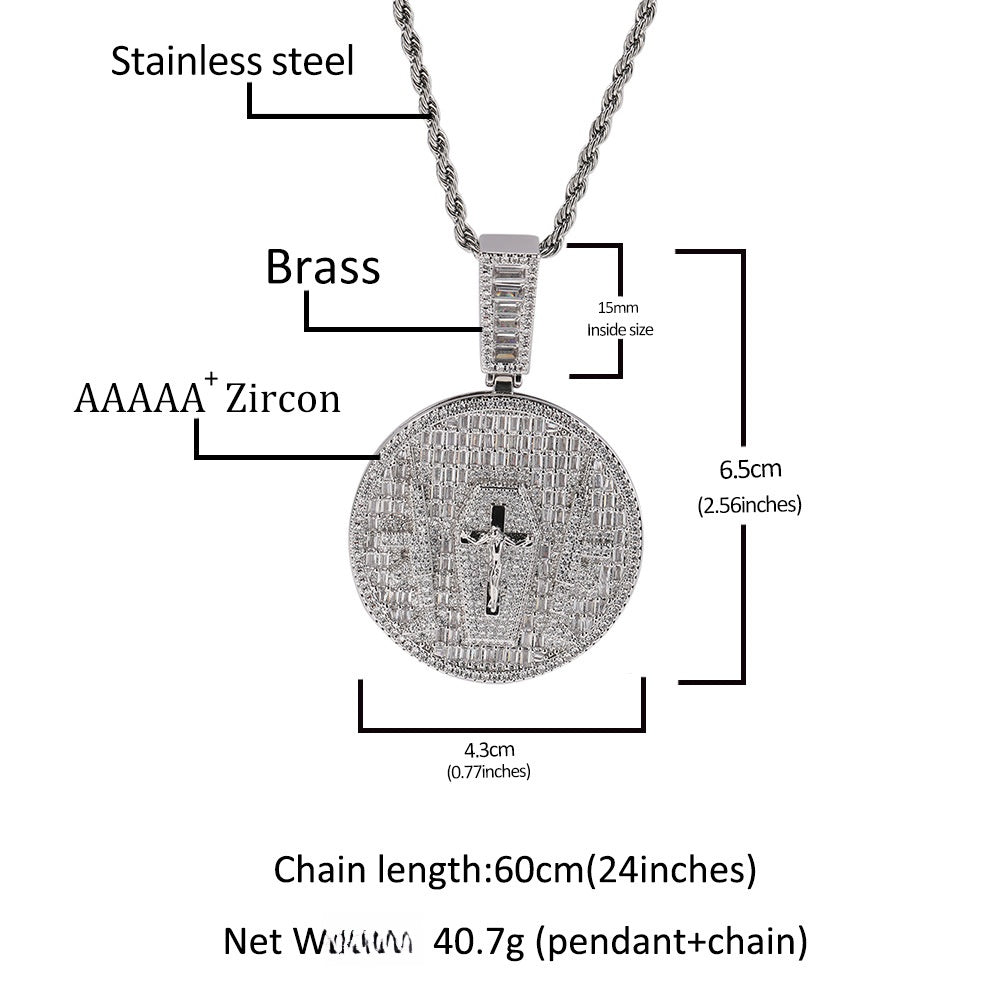 Iced Round Pendant Necklace with 24 Inch Twist Chain for Women and Men, Gold Plated or Silver Plated Statement Hip Hop Chain