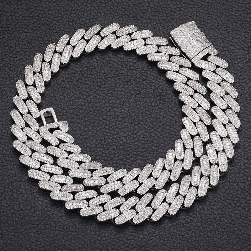 Unisex Iced Out Cuban Link Chain Necklace Bracelet Set - Triple Row Diamond Look Streetwear Jewelry product image