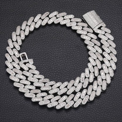 Unisex Iced Out Cuban Link Chain Necklace Bracelet Set - Triple Row Diamond Look Streetwear Jewelry