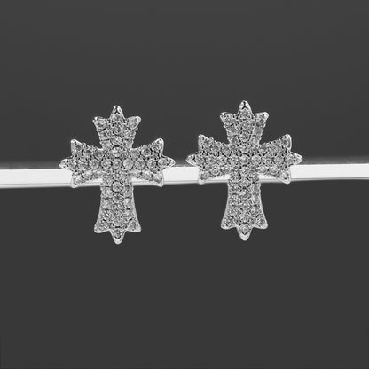 Gold Plated Cross Stud Earrings with Cubic Zirconia for Women & Men