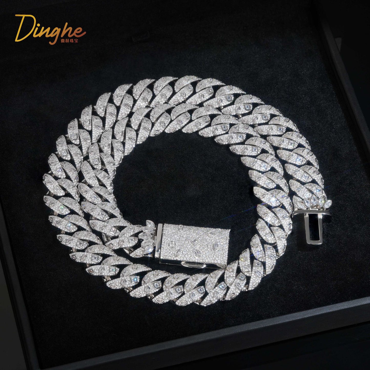 18mm Iced Out Cuban Link Chain Necklace and Bracelet, Unisex Zirconia Hip Hop Jewelry