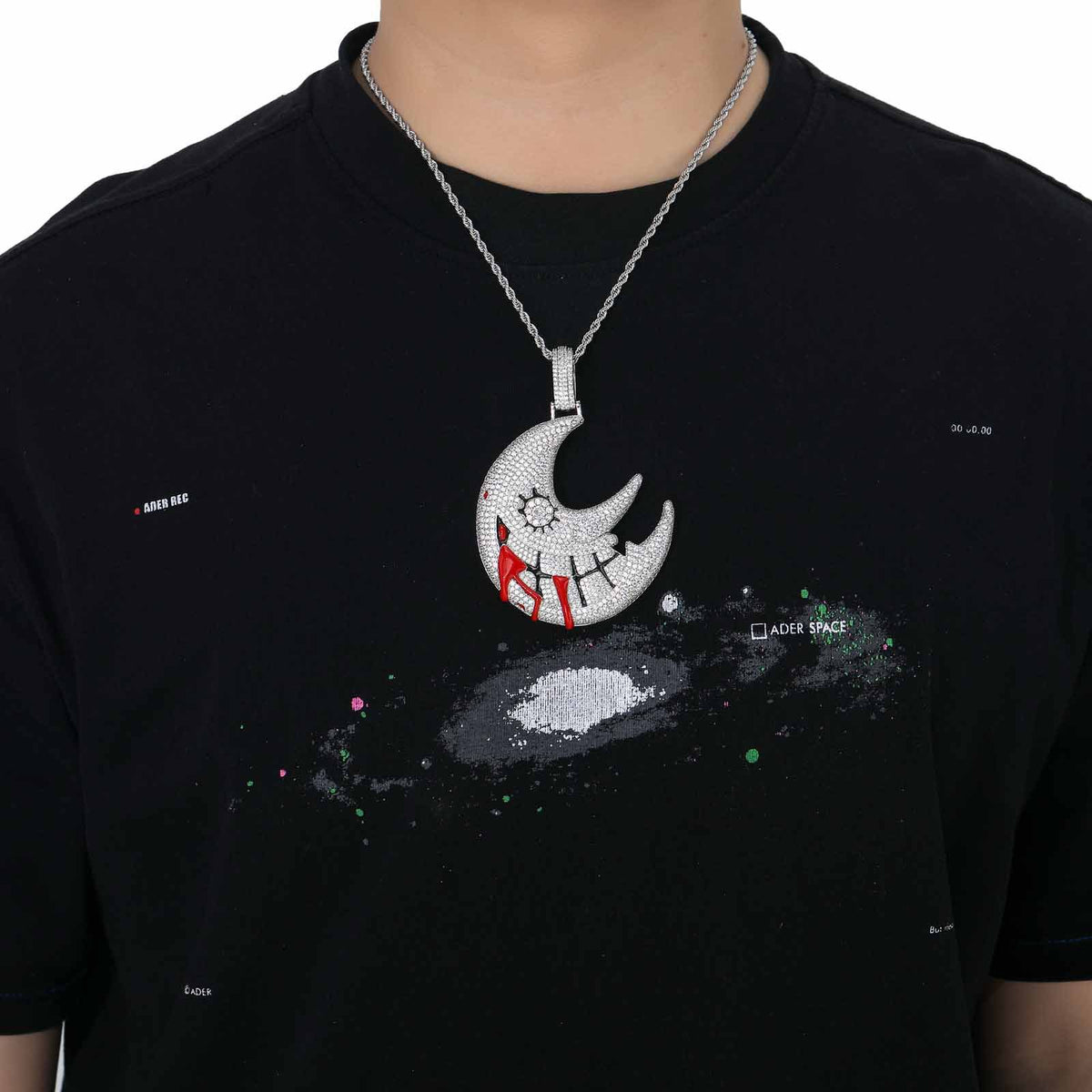 Hip Hop Crescent Moon Copper Pendant Necklace for Men and Women product image