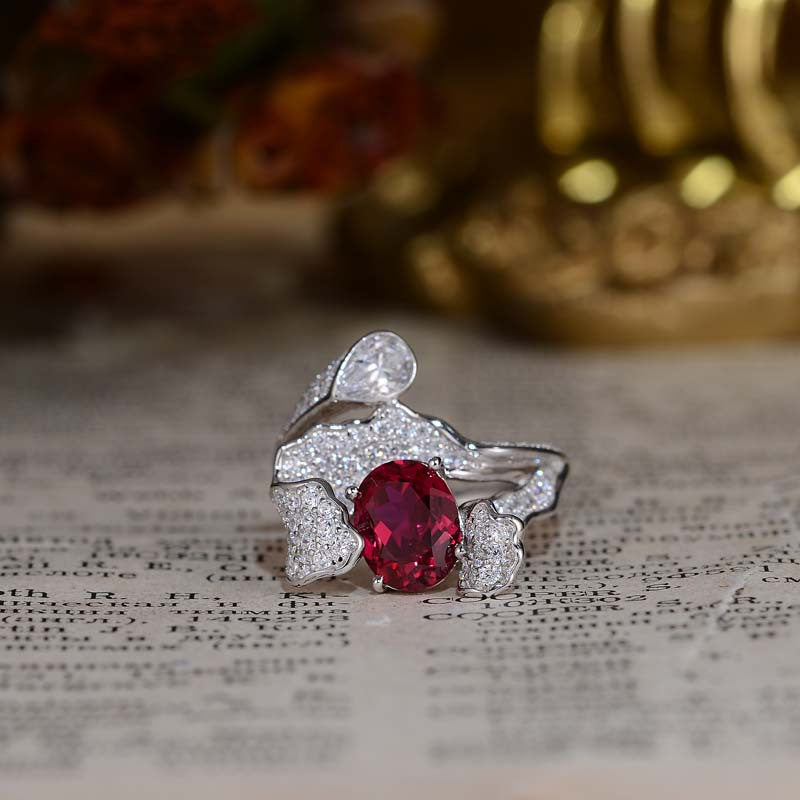 Lab-Created Ruby Ring for Women, Oval Red Stone Wrap Design, 18K Gold-Plated S925 Ring product image