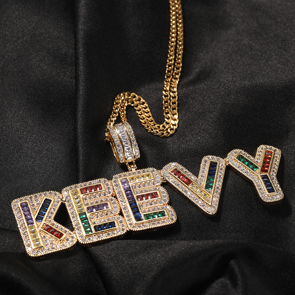 Personalized Bubble Letter Necklace with Cubic Zirconia Pendant - Custom Name Chain in Gold or Silver Tone for Women & Men product image