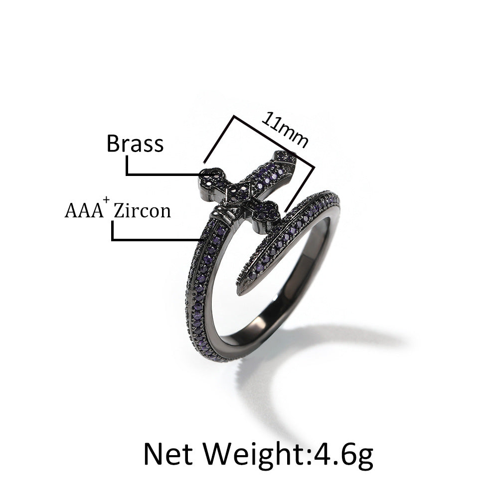 Vintage Sword Cubic Zirconia Ring for Women & Men - Oval Statement Gold, Silver & Black Purple Ring