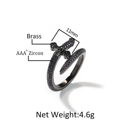 Vintage Sword Cubic Zirconia Ring for Women & Men - Oval Statement Gold, Silver & Black Purple Ring