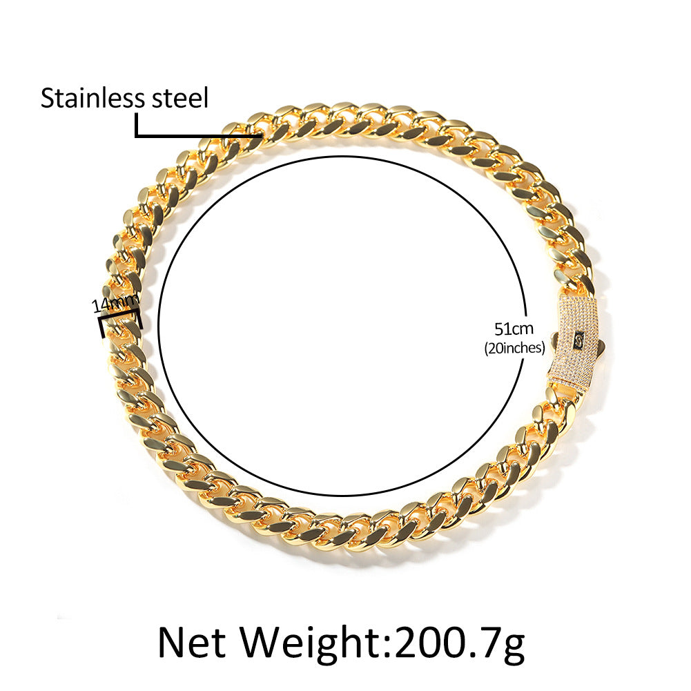 Unisex Stainless Steel Cuban Link Chain Necklace & Bracelet Set, Gold Plated or Silver Tone, 8MM 10MM 12MM 14MM