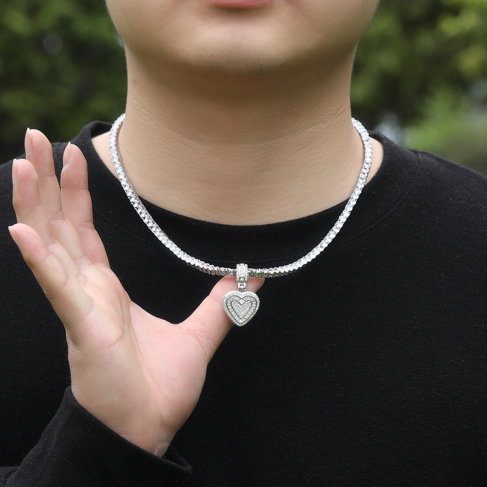 Iced Heart Pendant Necklace with Cubic Zirconia Twisted Rope Chain for Women