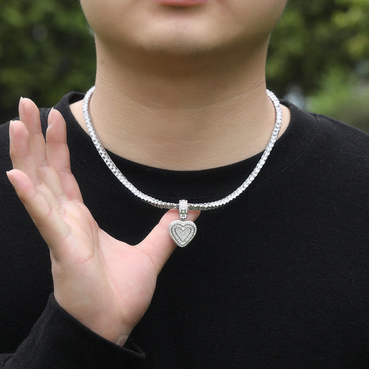 Iced Heart Pendant Necklace with Cubic Zirconia Twisted Rope Chain for Women