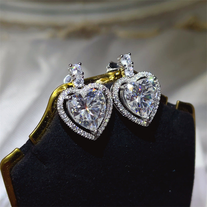 Heart Moissanite Halo Stud Earrings - 10 Carat D Color Heart Earrings for Wedding, Evening & Gift Giving product image
