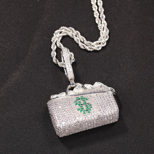 Luxury Handbag Pendant Necklace for Women with Cubic Zirconia, 24 Inch Twist Chain, Gold Plated or Silver Plated Statement Jewelry