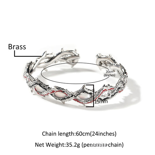 Silver Tone Hip Hop Dragon Line Bracelet with Cubic Zirconia Accents for Women