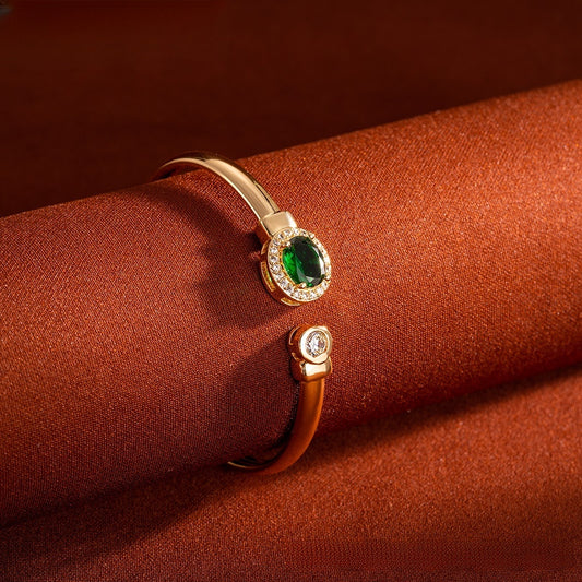 Elegant Geometric Gold Plated Open Bangle Bracelet with Crystal Accent for Women