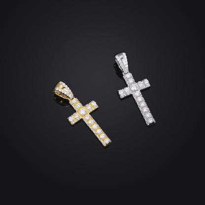 Iced Out Cross Pendant Cuban Link Necklace in Gold Tone with Cubic Zirconia