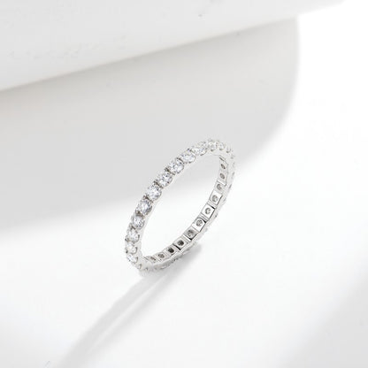 Round Moissanite Eternity Ring, S925 Silver Gold-Plated Stackable Wedding Ring for Women