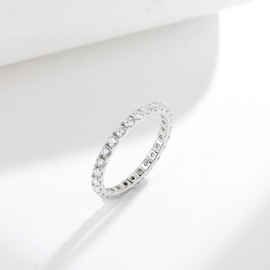 Round Moissanite Eternity Ring, S925 Silver Gold-Plated Stackable Wedding Ring for Women alternate product image