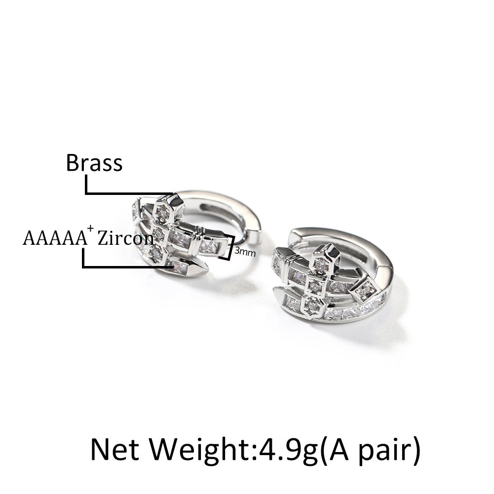 Asymmetrical Cubic Zirconia Hoop Earrings for Women & Men – Trendy Gold Tone Copper Statement Earrings