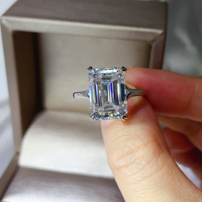 Emerald Cut Moissanite Ring for Women, Geometric Solitaire Engagement Ring, Color Stone Statement Ring product image