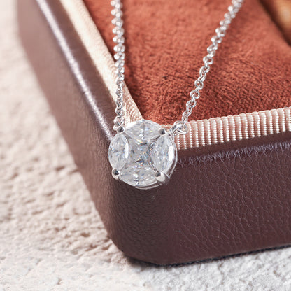 S925 Sterling Silver Moissanite Cluster Pendant Necklace, Round Pavé Collarbone Chain