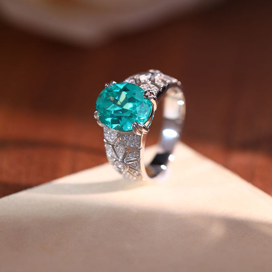 Vintage Teal Oval Solitaire Ring, S925 Sterling Silver Statement Ring alternate product image