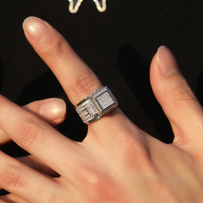 Square Iced Out Couple Ring for Women & Men - Gold or Silver Plated Statement sparkle ring