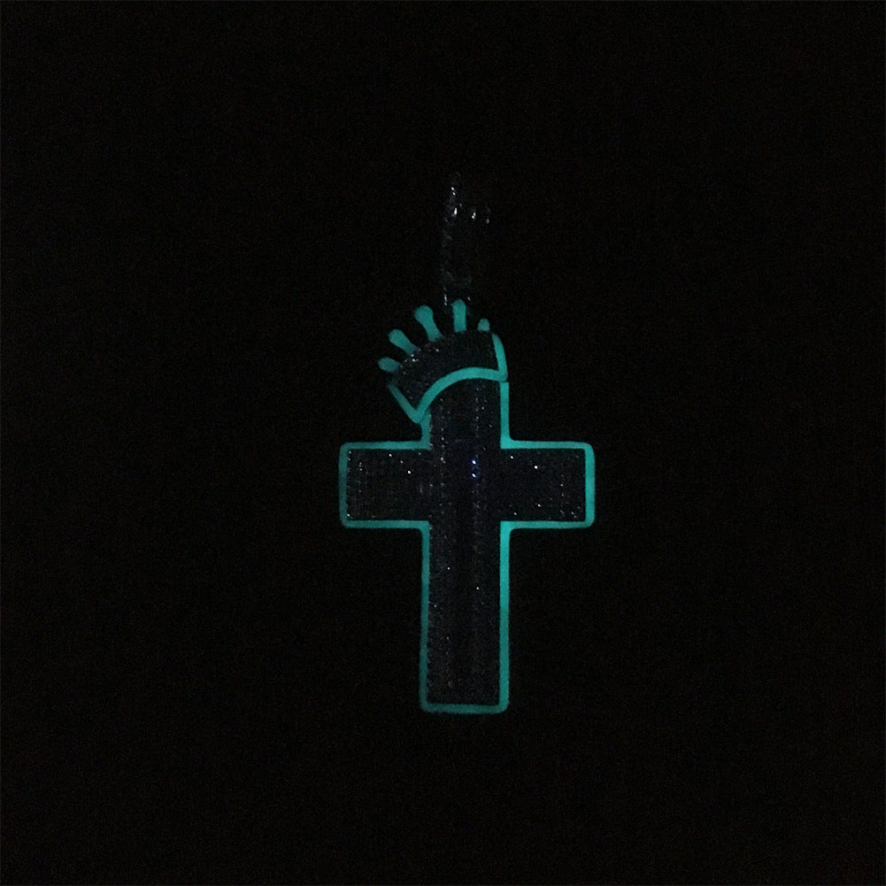 Iced Cross Pendant Necklace with Glow Detail - Gold or Silver Tone Rope Chain, Unisex Statement Jewelry
