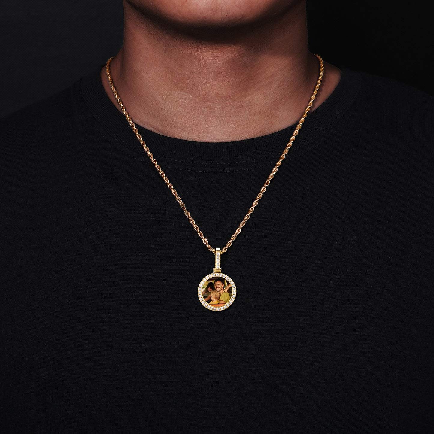 Custom Photo Round Pendant Necklace with Cuban Link Chain for Men and Women product image