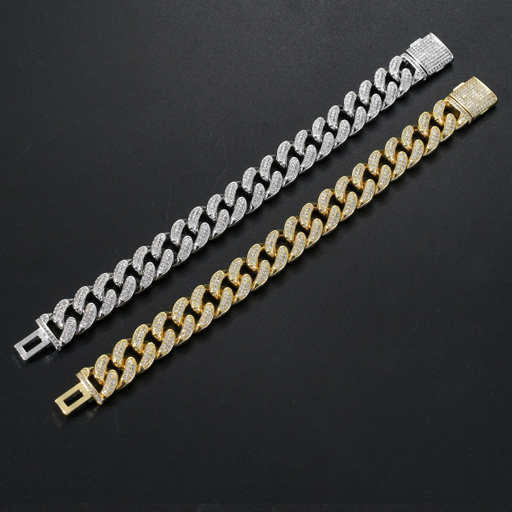 Hip Hop Minimalist Cross Square Cuban Link Cubic Zirconia Bracelet for Men