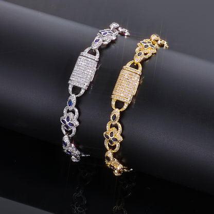 Clover and Marquise CZ Link Hip Hop Bracelet with Copper Base - CHA381