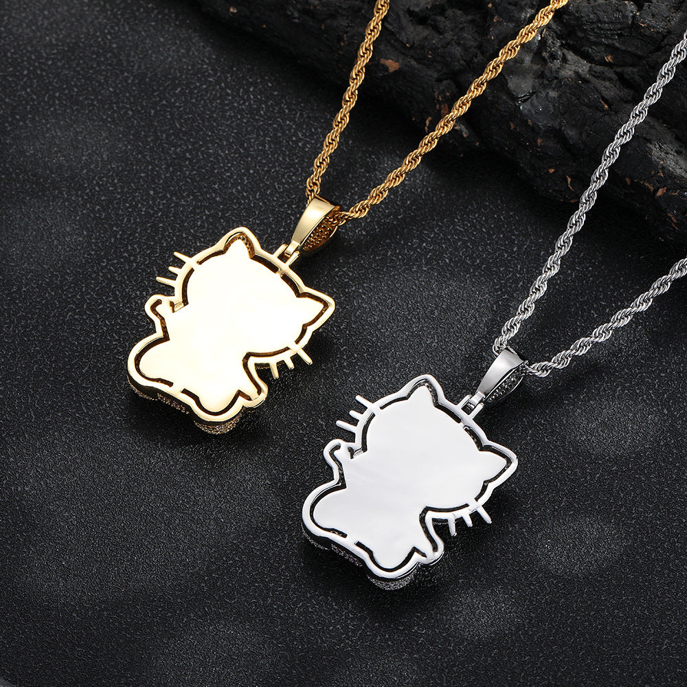 Cartoon Cat Rhinestone Pendant Necklace, Twisted Rope Chain, Cute Women's Jewelry product image