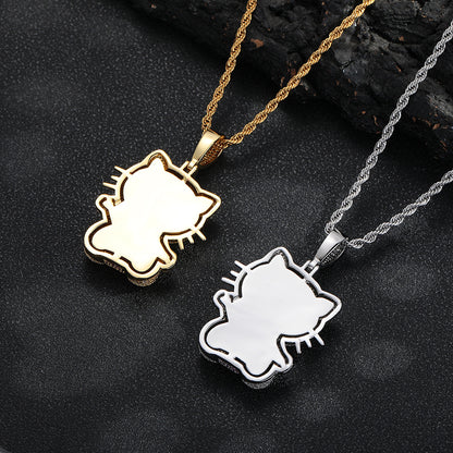 Cartoon Cat Rhinestone Pendant Necklace, Twisted Rope Chain, Cute Women's Jewelry