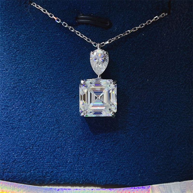 Moissanite Pendant Necklace with Pear and Square Drop Design in Silver product image