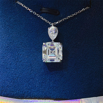 Moissanite Pendant Necklace with Pear and Square Drop Design in Silver