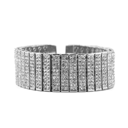 Unisex Gold Tone Iced Out Bracelet - Statement Rhinestone Line Cuff Bangle