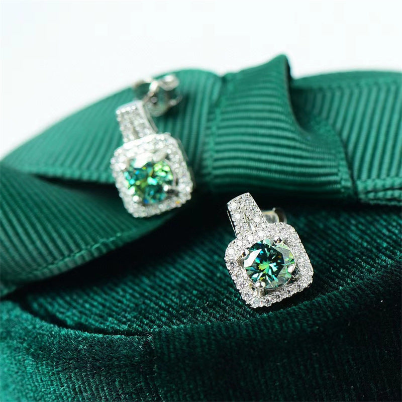 Geometric Halo Moissanite Stud Earrings, Square Cushion-Cut Look Earrings for Women and Men product image